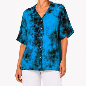 Sea Breeze California Blue Black Tie Dye Tunic Top L Cotton USA